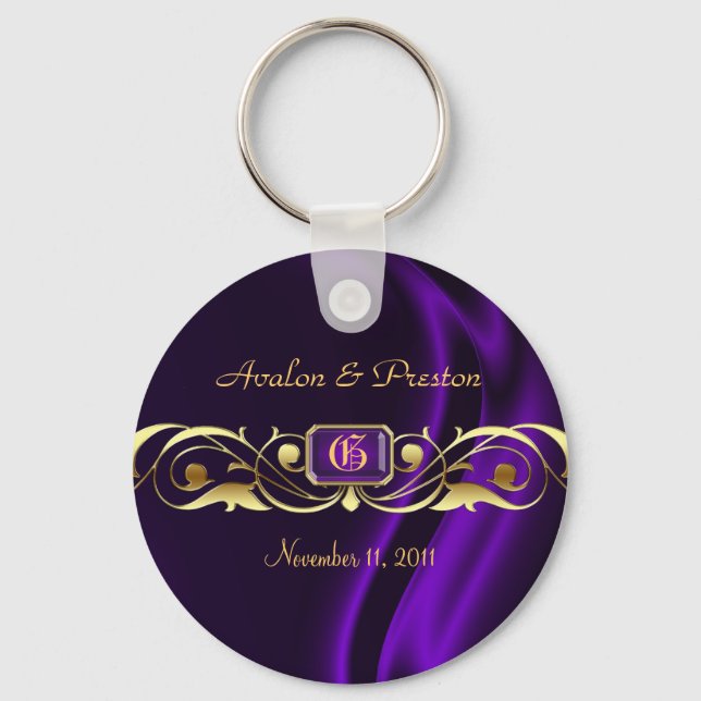 Marquis Purple Silk Gold Scroll Pearl Keychain (Front)