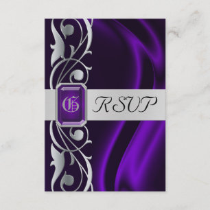 Marquis Purple Silk Silver Scroll Pearl Rsvp Card