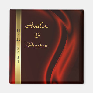 Marquis Red Silk Gold Save The Date Magnet