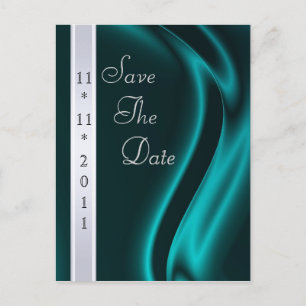 Marquis Teal Silk Silver Save The Date Postcard