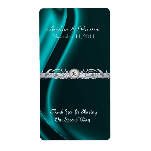Marquis Turquoise Silver Scroll Wine Mariage Étiqu (Devant)