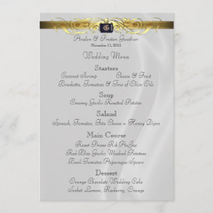Marquis White Silk Gold Scroll Wedding Menu
