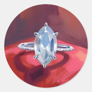 Marquise Diamond Engagement Ring Red Watercolor Classic Round Sticker