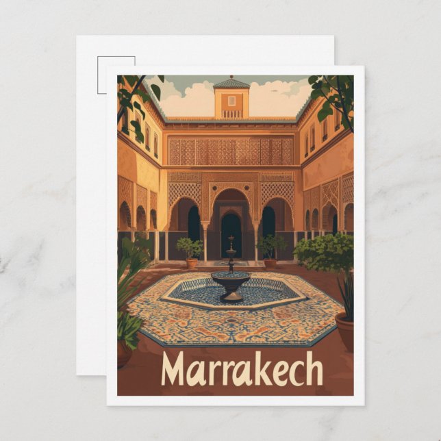 Marrakech Marocco Vintage Travel Illustration Postcard (Front/Back)