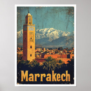 Marrakech Morocco Art Vintage Travel Illustration Poster