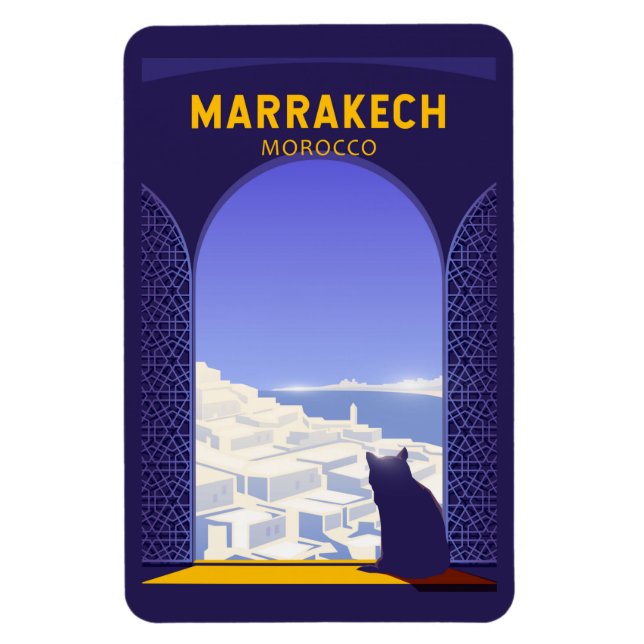 Marrakech Morocco Cat Retro Magnet (Vertical)