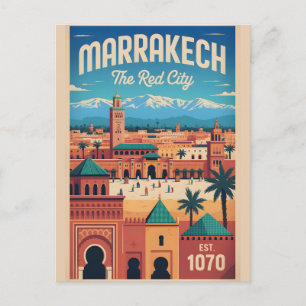 Marrakech Morocco Retro Travel Poster Art Postcard