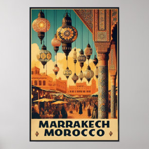 Marrakech Morocco Vintage Market Travel Poster