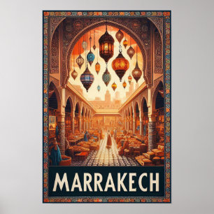 Marrakech Morocco Vintage Market Travel Poster
