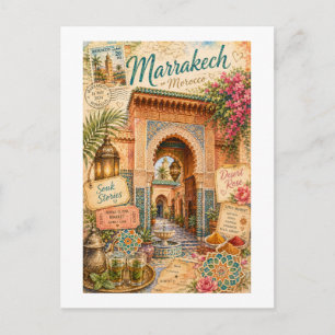 Marrakech Morocco Vintage Travel Collage  Postcard