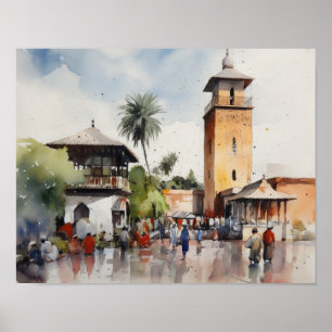 Marrakech Morocco Watercolor Art Print Poster
