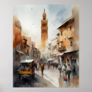 Marrakech Morocco Watercolor Art Print Poster