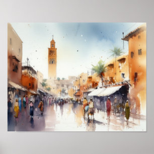 Marrakech Morocco Watercolor Art Print Poster