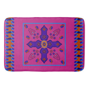 Marrakesh Arabesque inspired border eggs bright Bath Mat