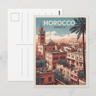 Marrakesh city mosque with palms morocco postcard