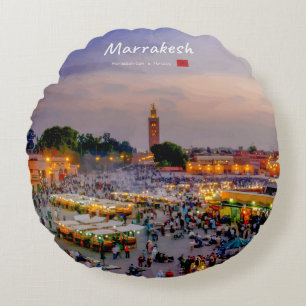 Marrakesh, Morocco - Jemaa el Fnaa Square Round Pillow