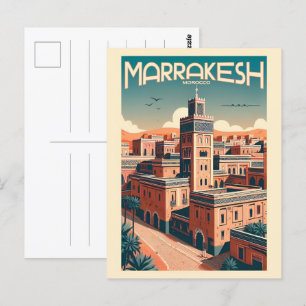 Marrakesh old city skyline with mosque gifts postcard