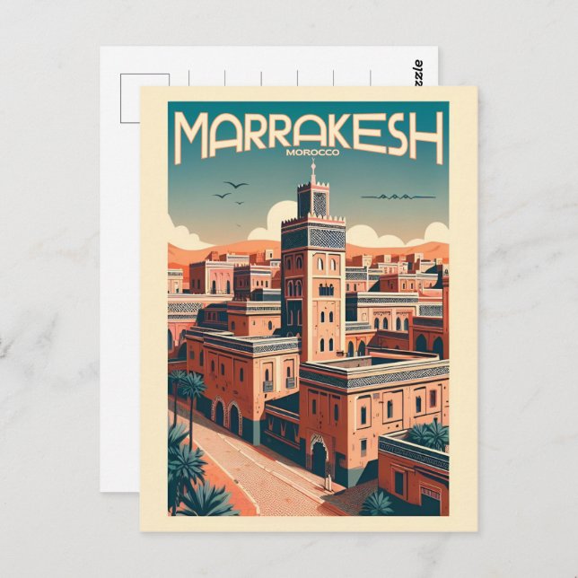 Marrakesh old city skyline with mosque gifts postcard (Front/Back)