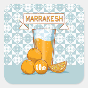MARRAKESH Orange Juice Retro Poster Square Sticker