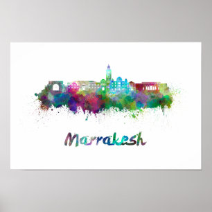 Marrakesh skyline in watercolor poster