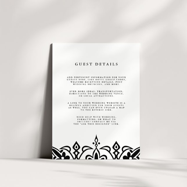 Marrakesh Wedding Guest Details Card | Black (Creator Uploaded)