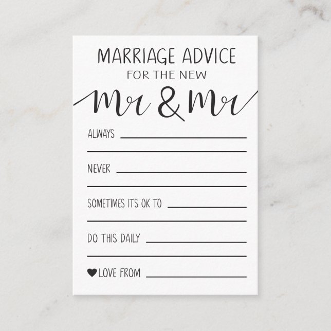 Marriage Advice Card For The New Mr And Mr (Front)