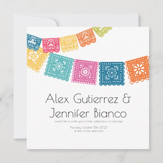 Marriage - Boda - Wedding Papel Picado  Holiday Card (Front)