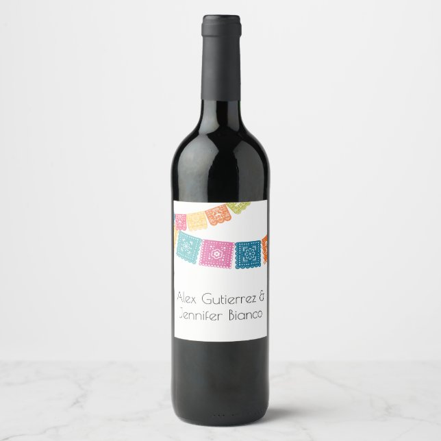 Marriage - Boda - Wedding Papel Picado  Wine Label (Front)
