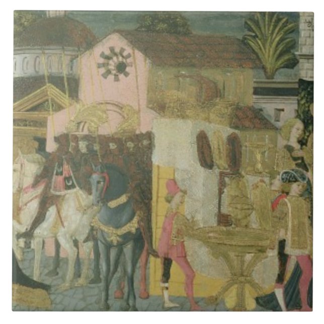 Marriage ceremony painted on cassone panel, Floren Tile (Front)