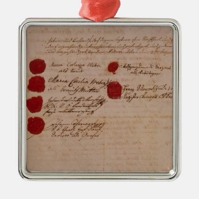 Marriage certificate of Wolfgang,Mozart and Weber Metal Ornament (Front)