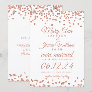 Marriage Elopement Rose Gold Glitter Confetti Invitation