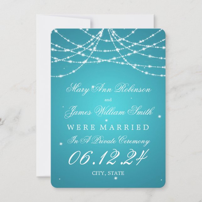 Marriage / Elopement Sparkling String Turquoise Announcement (Front)
