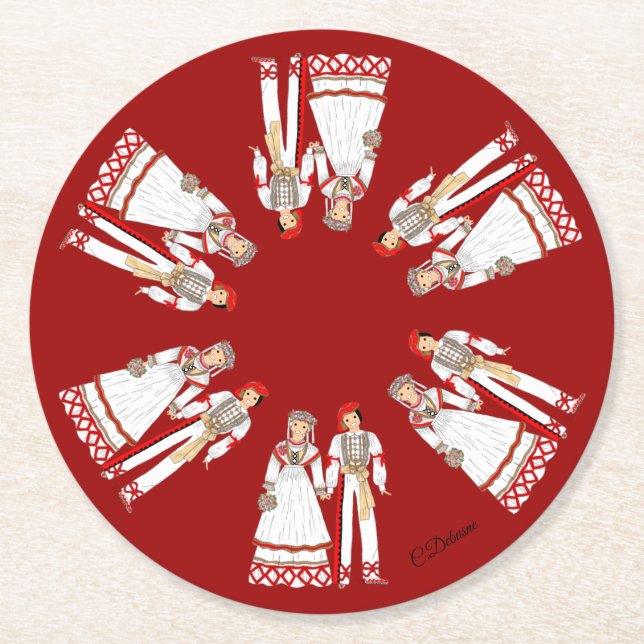 Marriage in Basque Country, France Round Paper Coaster (Front)