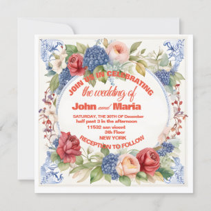 Marriage invitation with flowers and pink backgrou