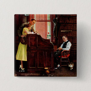 Marriage License by Norman Rockwell 2 Inch Square Button