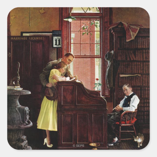 Marriage License by Norman Rockwell Square Sticker (Front)