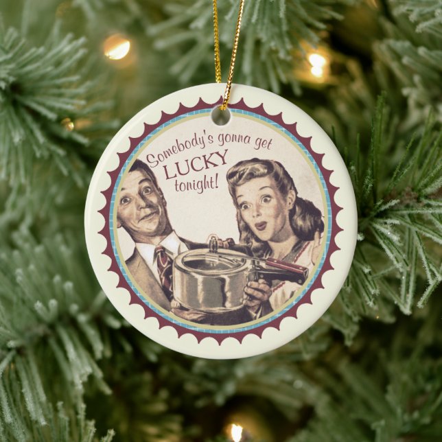 Marriage lucky pressure cooker cooking Christmas Ceramic Ornament (Tree)