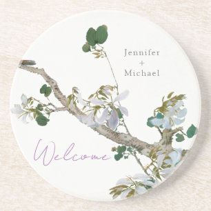 Marriage Minimalist Calligraphy Floral Lithograph Coaster