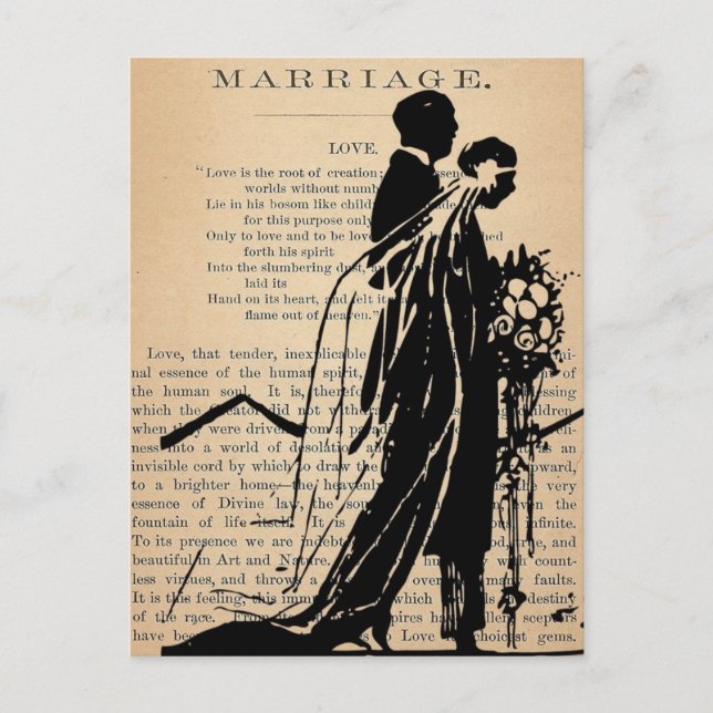 Marriage Poem by Longfellow Bride Groom Silhouette Postcard (Front)