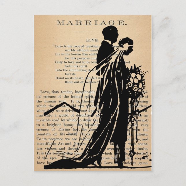 Marriage Poem by Longfellow Bride Groom Silhouette Postcard (Front)
