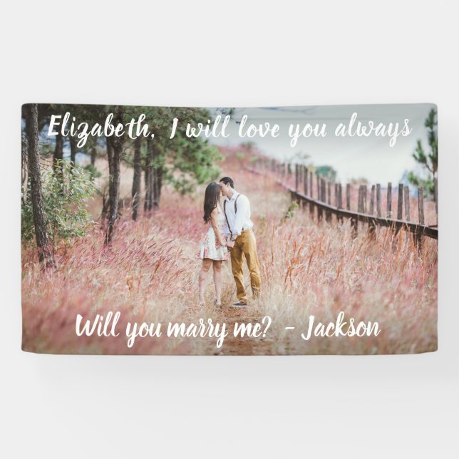 Marriage Proposal Marry Me Photo and White Script Banner (Horizontal)