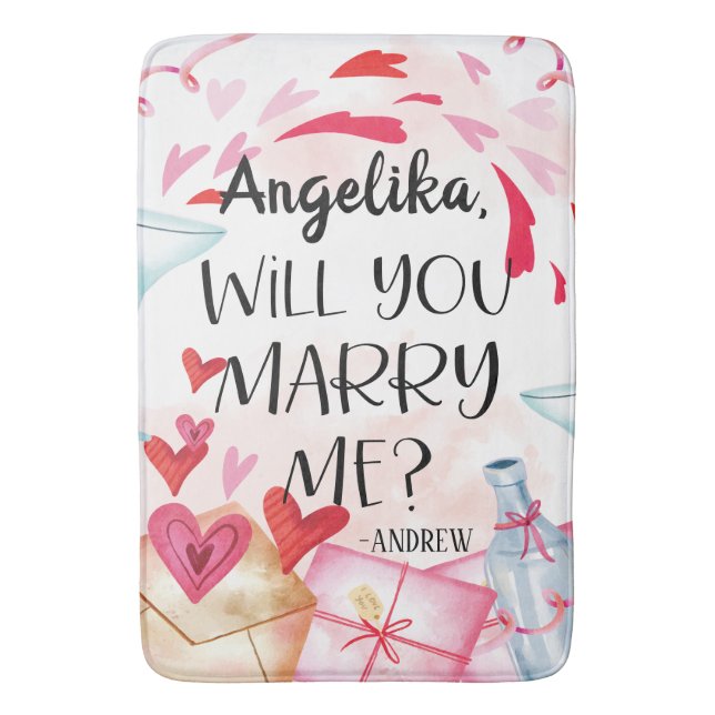 Marriage Proposal | Will You Marry Me? Custom Name Bath Mat (Front Vertical)