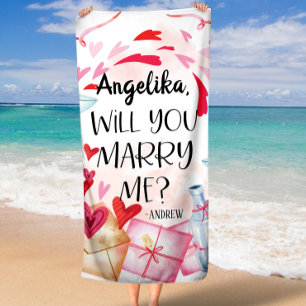 Marriage Proposal   Will You Marry Me? Custom Name Beach Towel