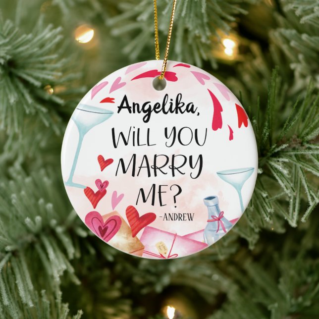 Marriage Proposal | Will You Marry Me? Custom Name Ceramic Ornament (Tree)