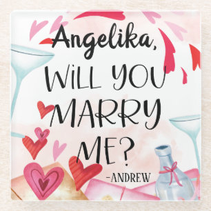Marriage Proposal   Will You Marry Me? Custom Name Glass Coaster