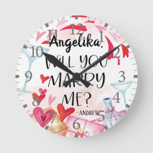 Marriage Proposal   Will You Marry Me? Custom Name Round Clock