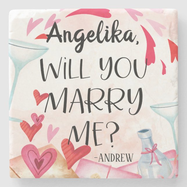 Marriage Proposal | Will You Marry Me? Custom Name Stone Coaster (Front)