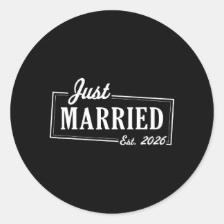 Married 2026 Couple Newlywed Bride and Groom Classic Round Sticker