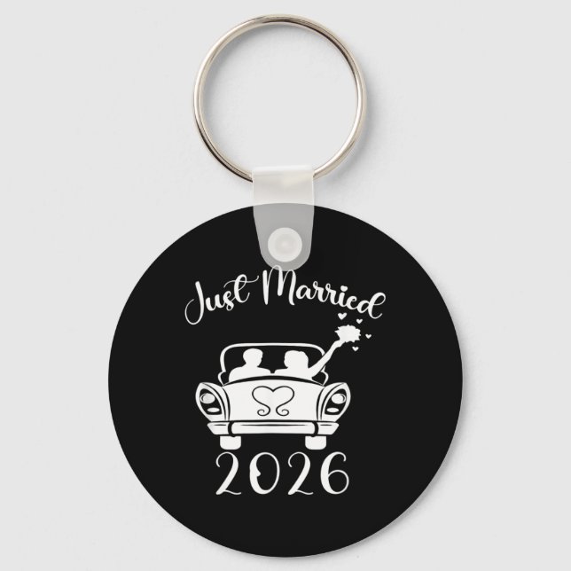 Married 2026 Wedding Rings Matching Couple Keychain (Front)