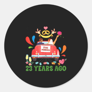 Married 23 years ago funny 23rd anniversary couple classic round sticker